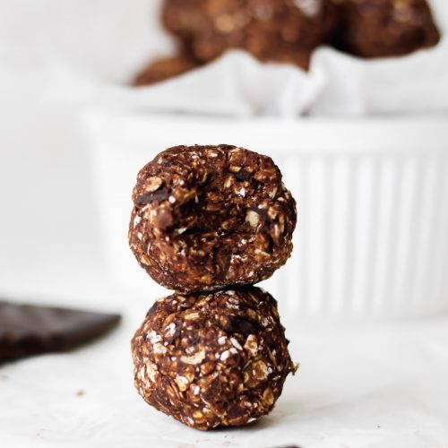 two stacked chocolate protein balls